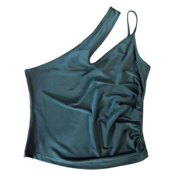 Trendyol Emerald Green One Shoulder Satin Tank Top Medium NWT - Picture 8 of 14